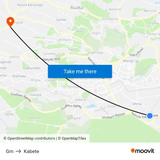 Gm to Kabete map