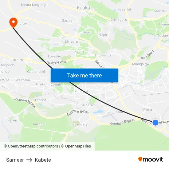 Sameer to Kabete map