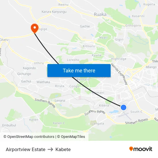 Airportview Estate to Kabete map
