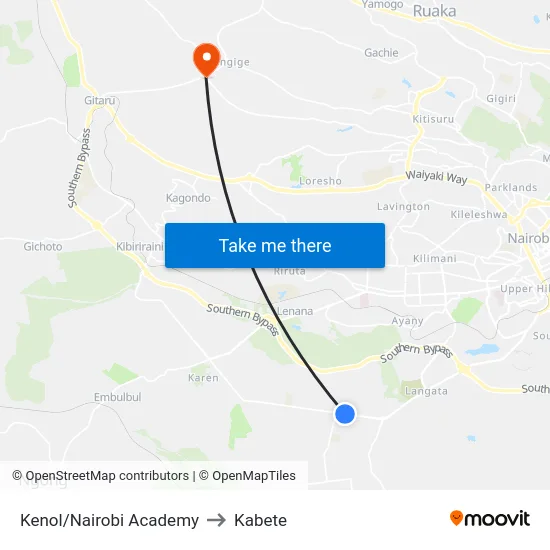 Kenol/Nairobi Academy to Kabete map
