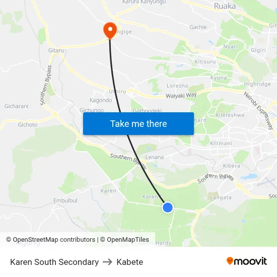 Karen South Secondary to Kabete map