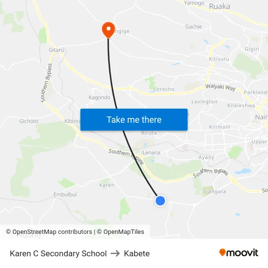 Karen C Secondary School to Kabete map
