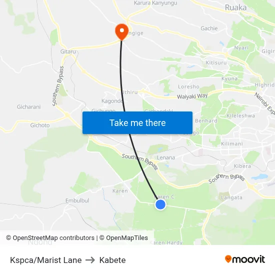 Kspca/Marist Lane to Kabete map
