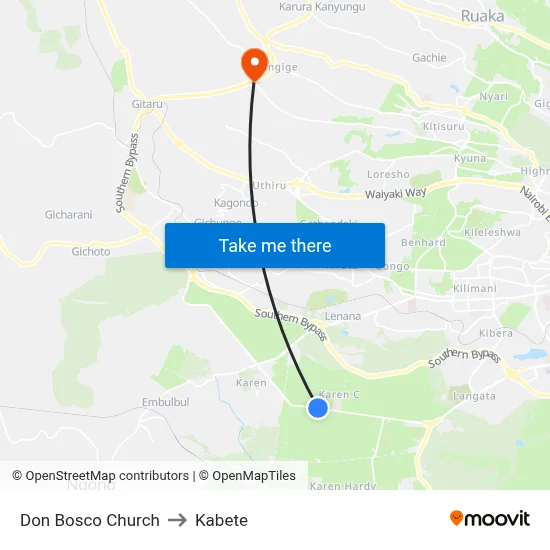 Don Bosco Church to Kabete map