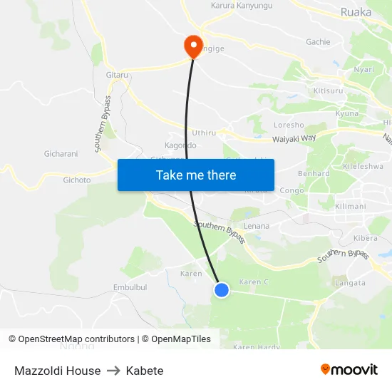 Mazzoldi House to Kabete map