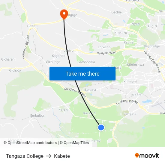 Tangaza College to Kabete map