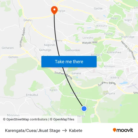 Karengata/Cuea/Jkuat Stage to Kabete map