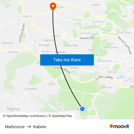 Matbronze to Kabete map