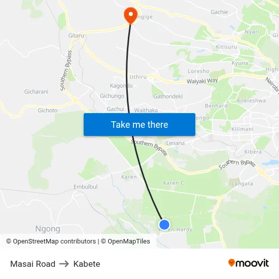 Masai Road to Kabete map