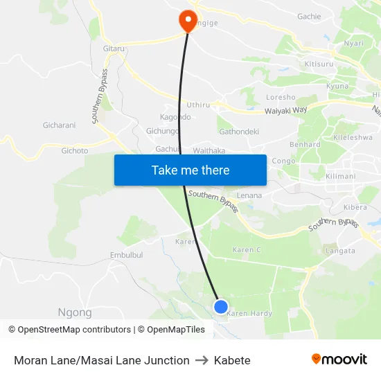Moran Lane/Masai Lane Junction to Kabete map