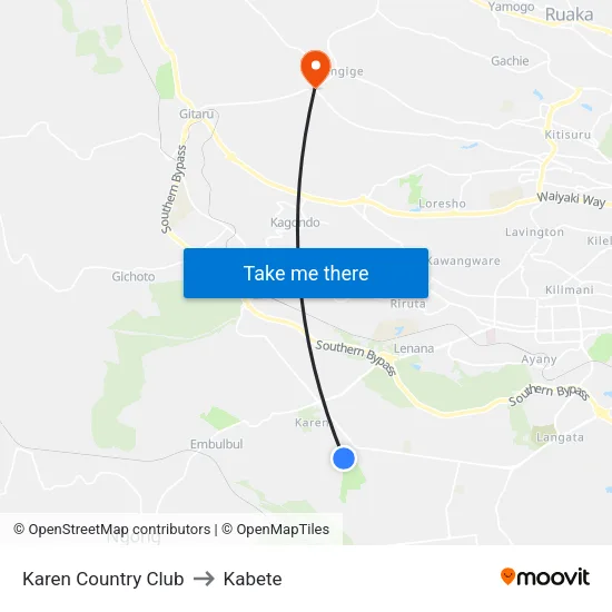 Karen Country Club to Kabete map