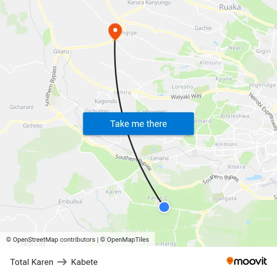 Total Karen to Kabete map