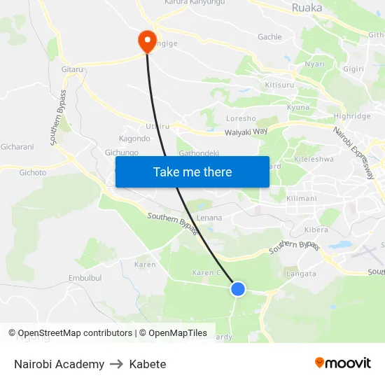 Nairobi Academy to Kabete map