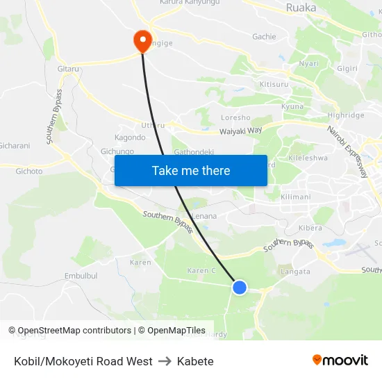 Kobil/Mokoyeti Road West to Kabete map