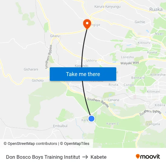 Don Bosco Boys Training Institut to Kabete map