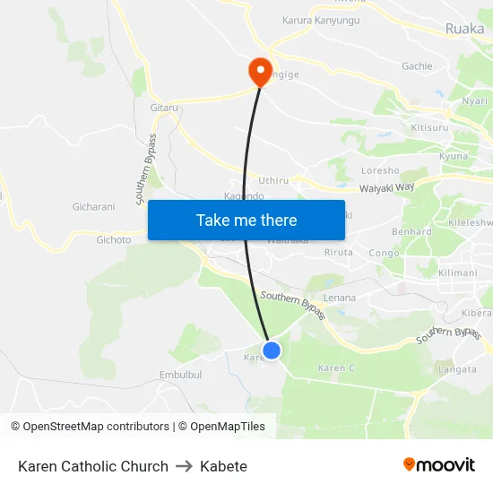 Karen Catholic Church to Kabete map