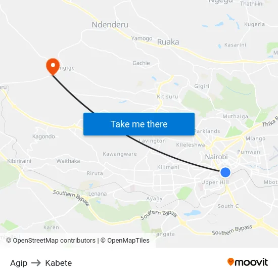 Agip to Kabete map