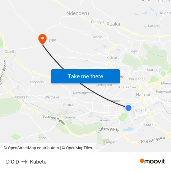 D.O.D to Kabete map