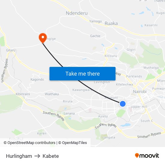 Hurlingham to Kabete map