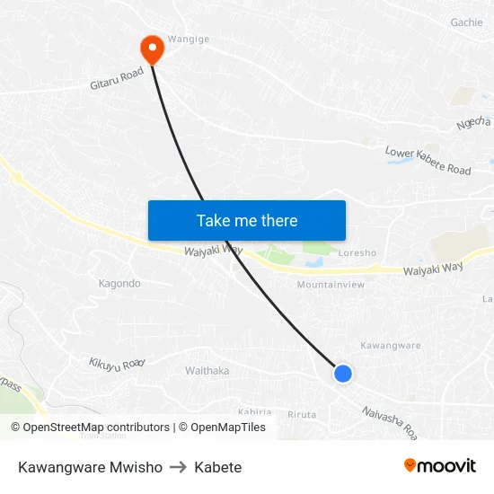 Kawangware Mwisho to Kabete map