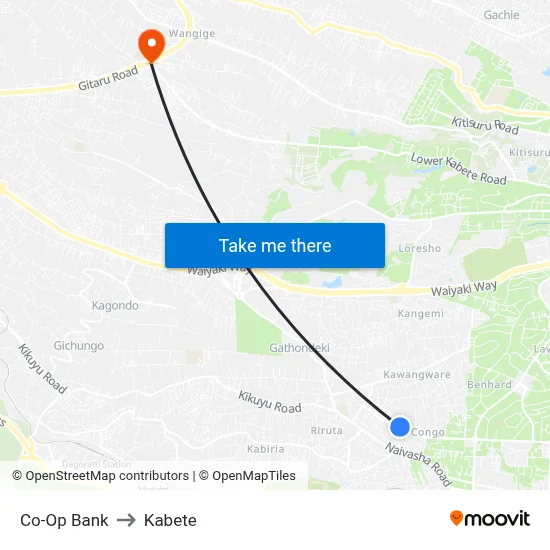 Co-Op Bank to Kabete map