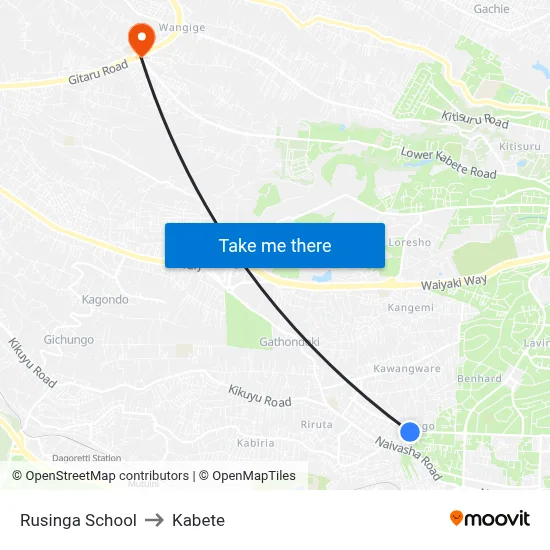 Rusinga School to Kabete map