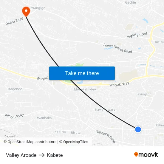 Valley Arcade to Kabete map
