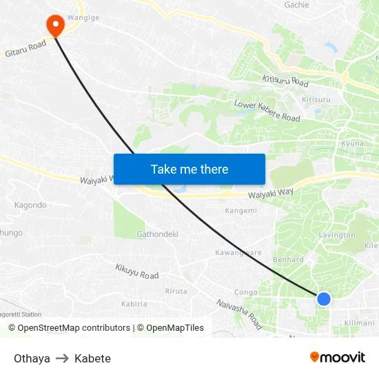 Othaya to Kabete map