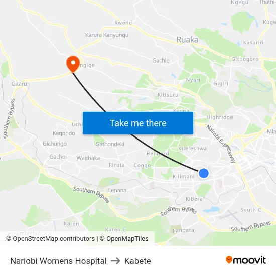 Nariobi Womens Hospital to Kabete map