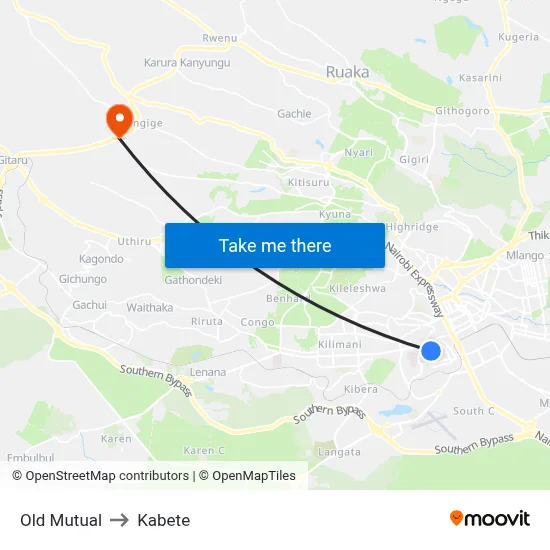 Old Mutual to Kabete map