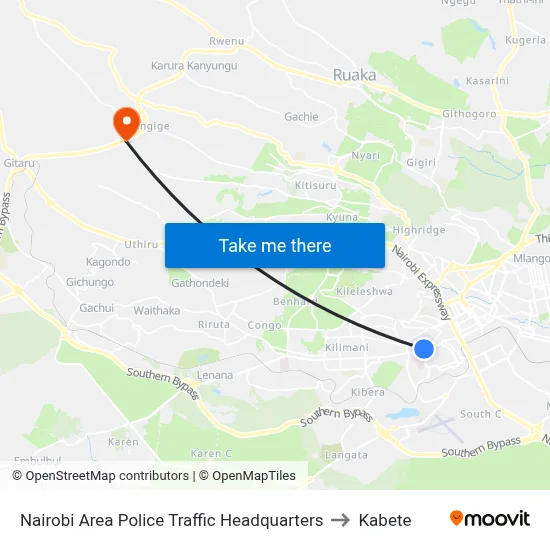 Nairobi Area Police Traffic Headquarters to Kabete map