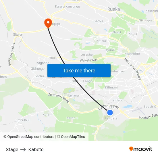 Stage to Kabete map