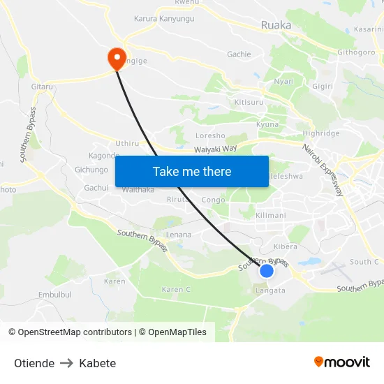 Otiende to Kabete map