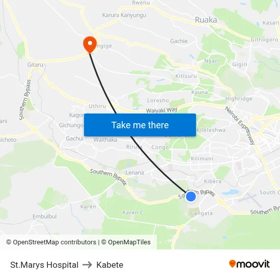 St.Marys Hospital to Kabete map