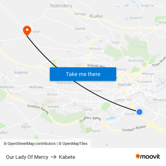 Our Lady Of Mercy to Kabete map