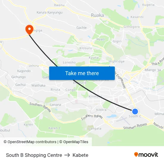 South B Shopping Centre to Kabete map