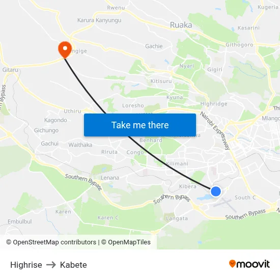 Highrise to Kabete map