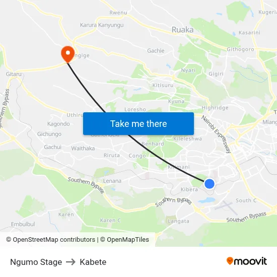 Ngumo Stage to Kabete map