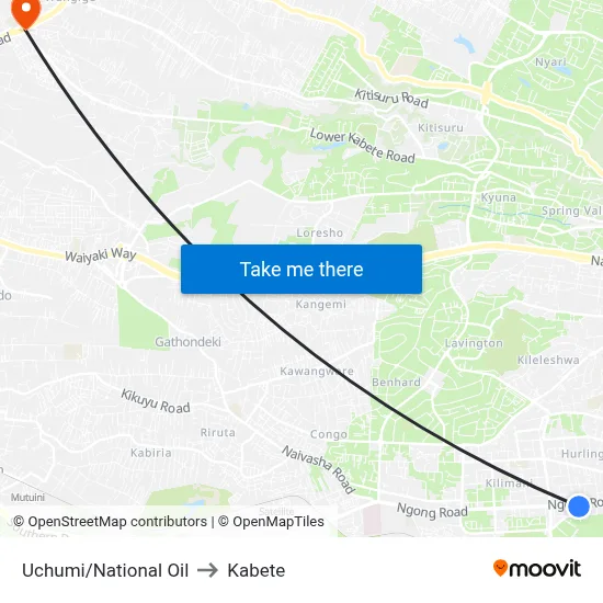 Uchumi/National Oil to Kabete map