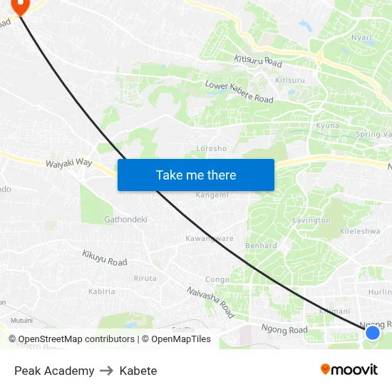 Peak Academy to Kabete map