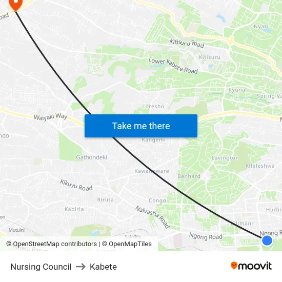 Nursing Council to Kabete map