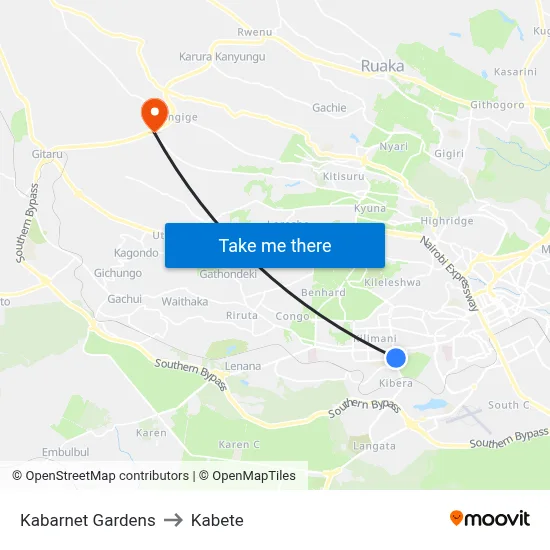 Kabarnet Gardens to Kabete map