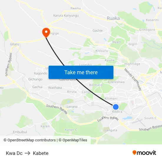 Kwa Dc to Kabete map