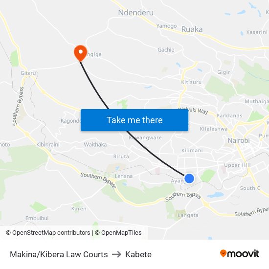 Makina/Kibera Law Courts to Kabete map