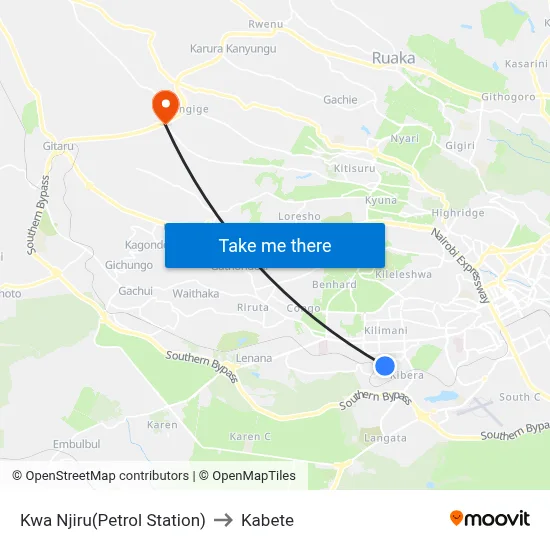 Kwa Njiru(Petrol Station) to Kabete map