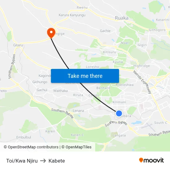 Toi/Kwa Njiru to Kabete map