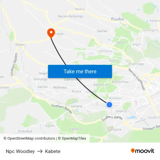 Npc Woodley to Kabete map