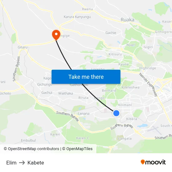 Elim to Kabete map