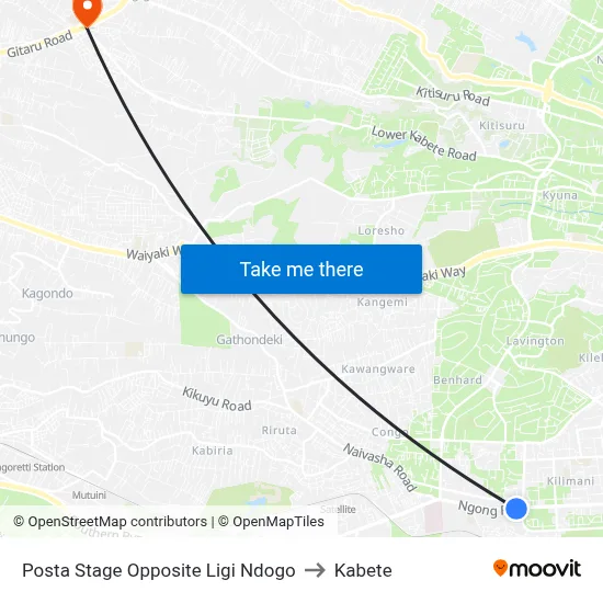 Posta Stage Opposite Ligi Ndogo to Kabete map