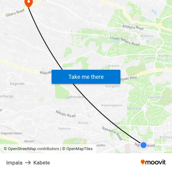 Impala to Kabete map